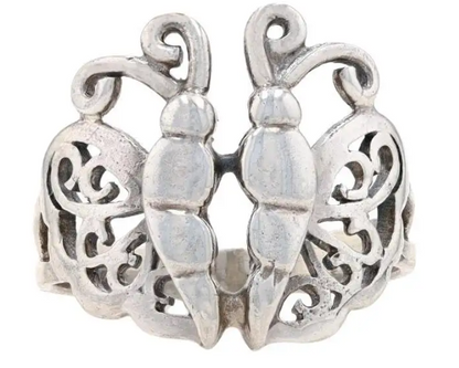 Sterling Silver Butterfly Statement Ring 925 Scrollwork Insect Nature Size 6 3/4