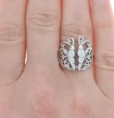 Sterling Silver Butterfly Statement Ring 925 Scrollwork Insect Nature Size 6 3/4