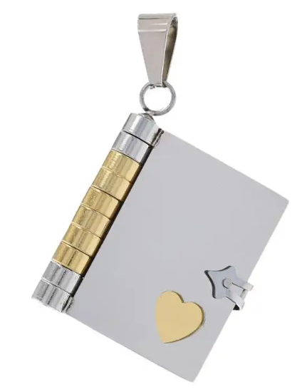 Stainless Steel Heart Diary Pendant - Gold Plated Journal Love Gift Opens