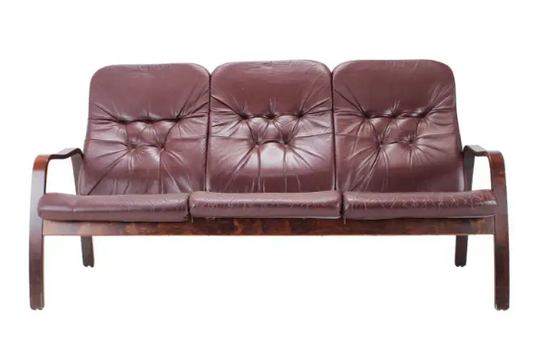 1980 Three-Seater Leather Sofa, Ton Czechoslovakia