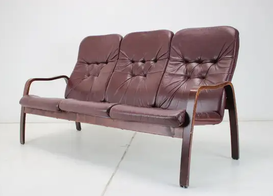 1980 Three-Seater Leather Sofa, Ton Czechoslovakia