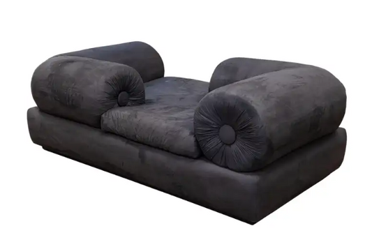 Postmodern Memphis Style Tete a Tete Black Tufted Chaise Sofa Contemporary Mod