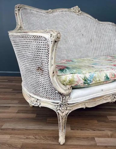 Antique French Louis XVI Style Painted And Caned Settee