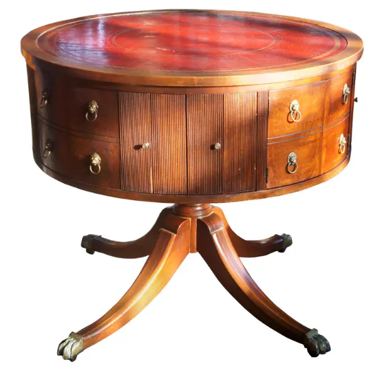 1940s Brunswick Panatrope Drum Table Sheraton Duncan Phyfe Mahogany Music Radio