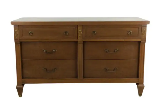 Mid Century Modern Six Drawer Dresser with Brass Hardware