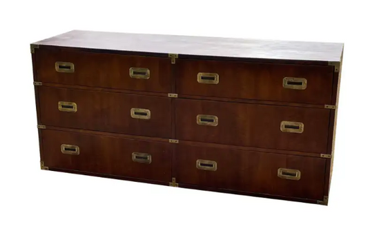 Mid Century Henredon Campaign Dresser with Six Drawers