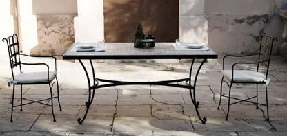 Patio or Garden Dining Room Table in Wrought Iron with Glass Top