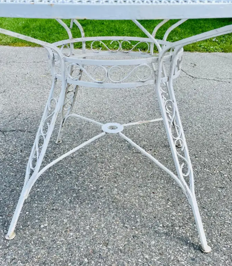 Vintage Wrought Iron Outdoor Table Mesh and Scroll