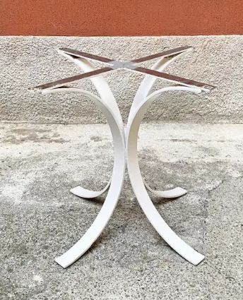 Italian Space Age White Curved Steel Base for Round Top Table, 1970s