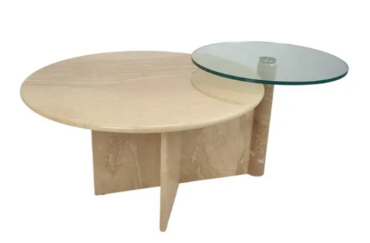 Italian Travertine and Glass Coffee Table, 1980s