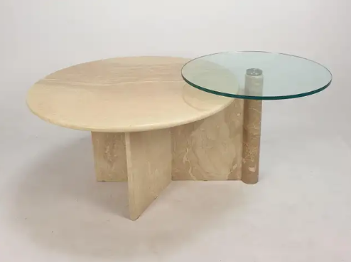 Italian Travertine and Glass Coffee Table, 1980s