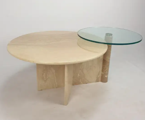 Italian Travertine and Glass Coffee Table, 1980s