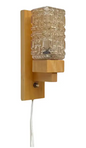 Danish Cubist Wall Sconce in Pressed Glass & Beech, Vitrika 1960s