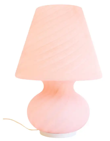 Large Oball Murano Pink Swirl Vintage Glass Table Lamp 1970s, Mint