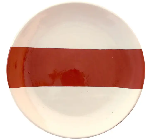 Handmade Ceramic Rectangle Salad Plate in Terracotta and White, in Stock