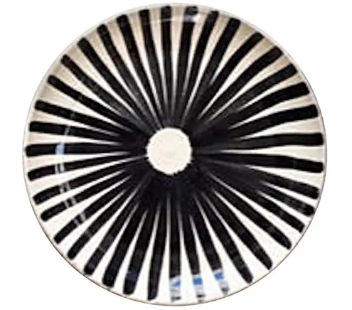 Handmade Ceramic Black and White Ray Pattern Salad Plates, in Stock