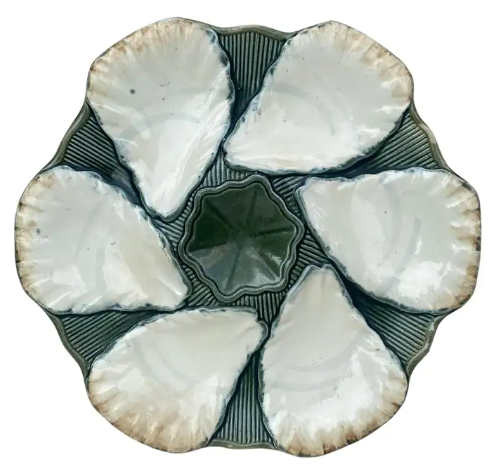 French Majolica Oyster Plate Longchamp, circa 1900