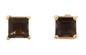 Square Cut Smoky Quartz Studs Pierced Push Back Earrings in 14K Yellow Gold