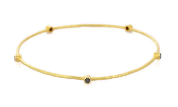 Black Diamond Bangle in 18K Solid Yellow Gold