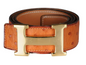 Hermes Paris interchangeable ostrich leather belt for Gold H buckle belt