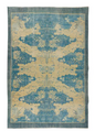 7x10.2 Ft Vintage Turkish Area Rug, Handmade Woolen Carpet in Beige and Blue