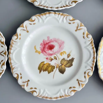 Machin Set of 6 Plates, Moustache Shape, White with Flowers, ca 1825